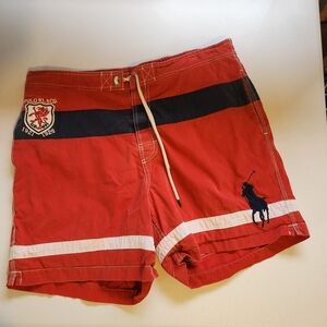 Polo Ralph Lauren Big Pony Red Swim Trunks Elastic Shorts Size XL Pockets Y2K